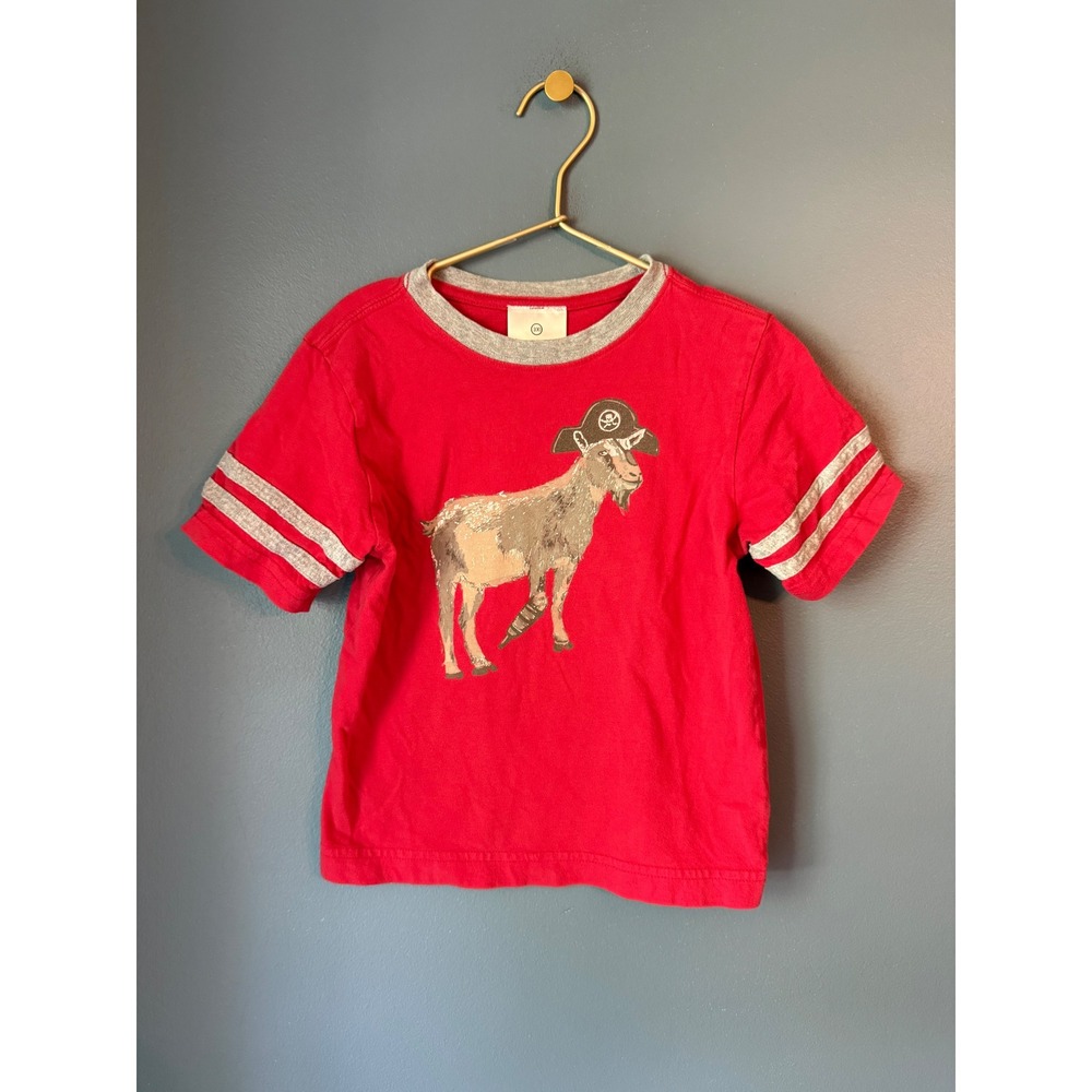 Hanna Andersson Kids Red Pirate Goat Graphic Ringer T-Shirt Size 100 US 4T 5T